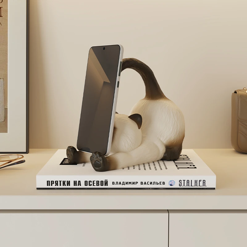 MSKA卡通暹罗猫手机平板支架创意装饰品办公室桌面摆件送女生礼物