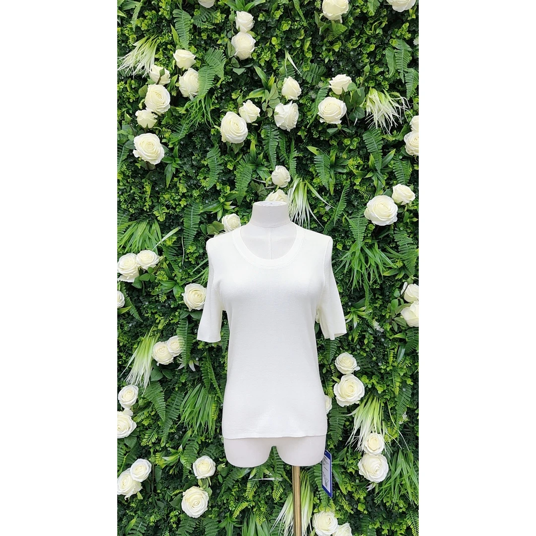 品牌原单高端轻奢100%超细美丽诺羊毛短袖上衣——6186