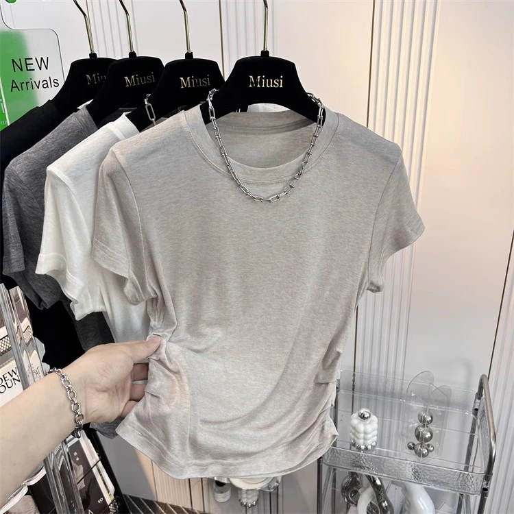 独特超好看收腰面膜t恤女显瘦短款正肩莱赛尔休闲时尚短袖上衣夏