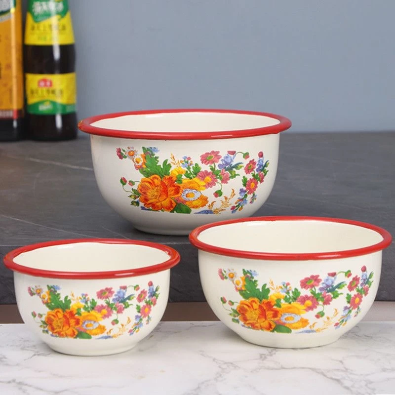13公分珐琅搪瓷依兰花元宝碗米饭碗2个
