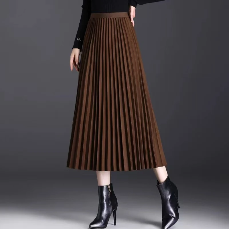加厚百褶半身裙女秋冬新款大摆长裙风琴百褶高腰遮肉显瘦