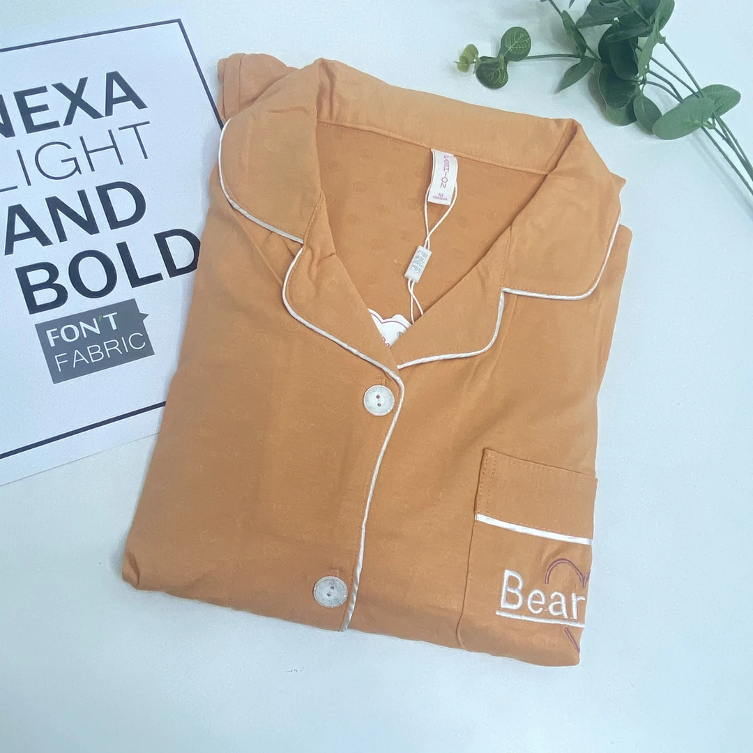 115#四季款简约款艾玛橙色长袖长裤开衫女士睡衣套装家居服