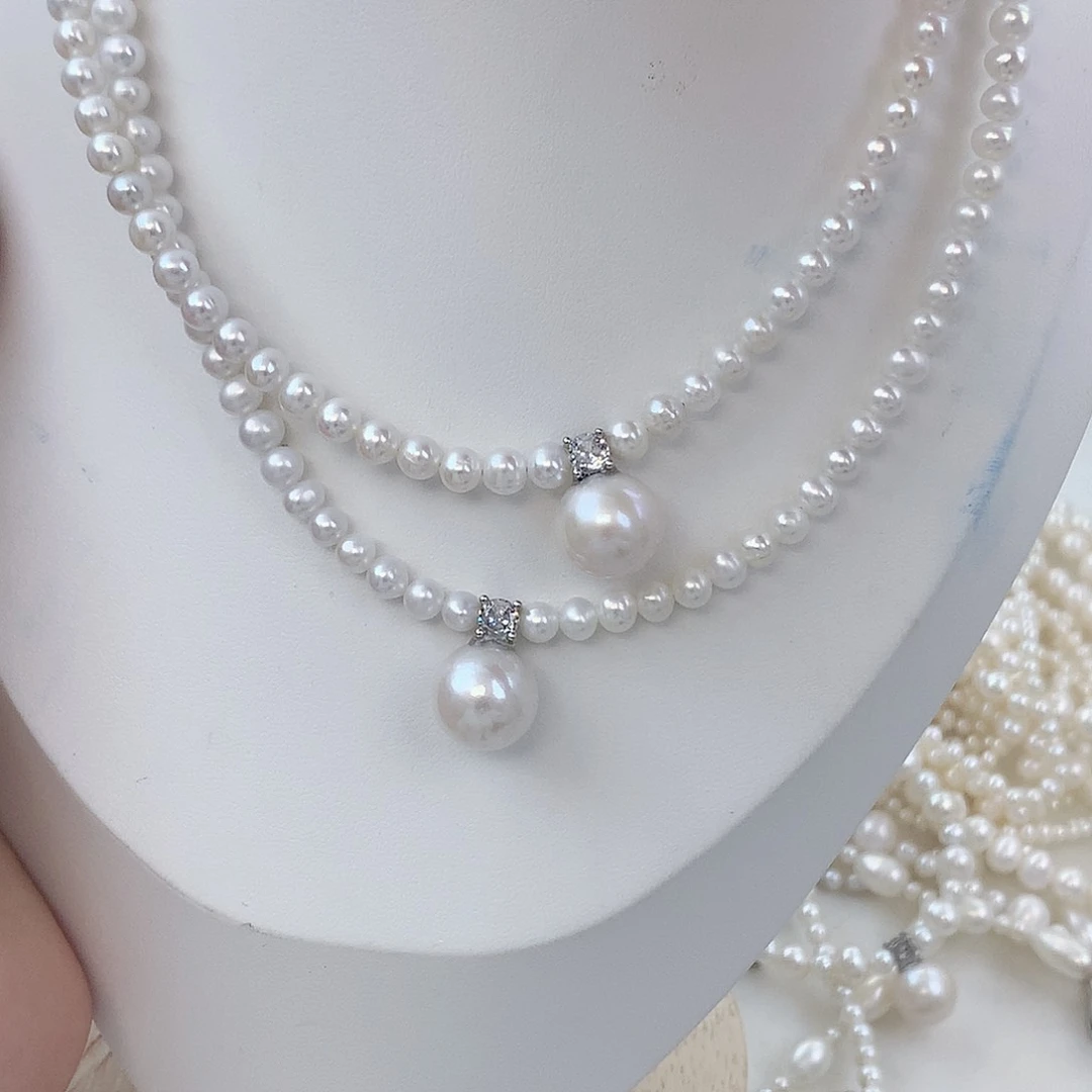 银S925镶嵌耳饰淡水珍珠王妃项链