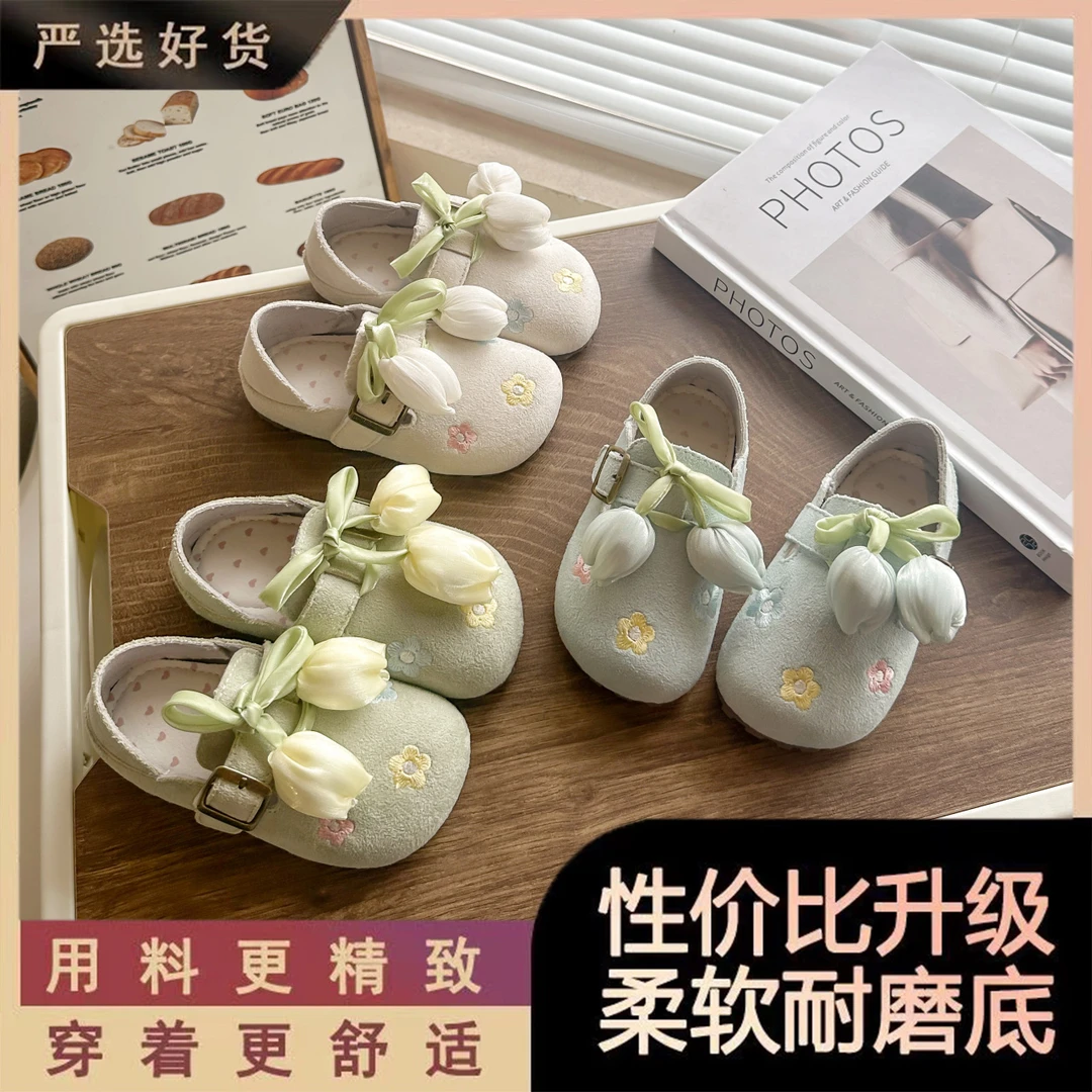 女童勃肯鞋2025夏秋新款儿童软底豆豆鞋小皮鞋女孩卡通休闲鞋单鞋
