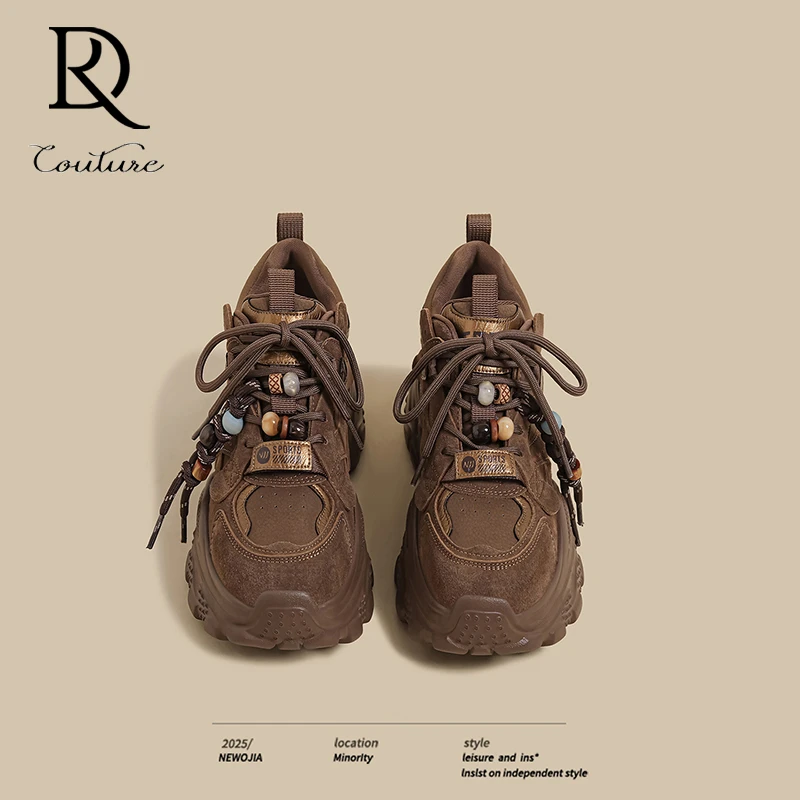 【DR专柜正品】2026冬新款厚底复古风串珠女棕色加绒百搭休闲老爹鞋