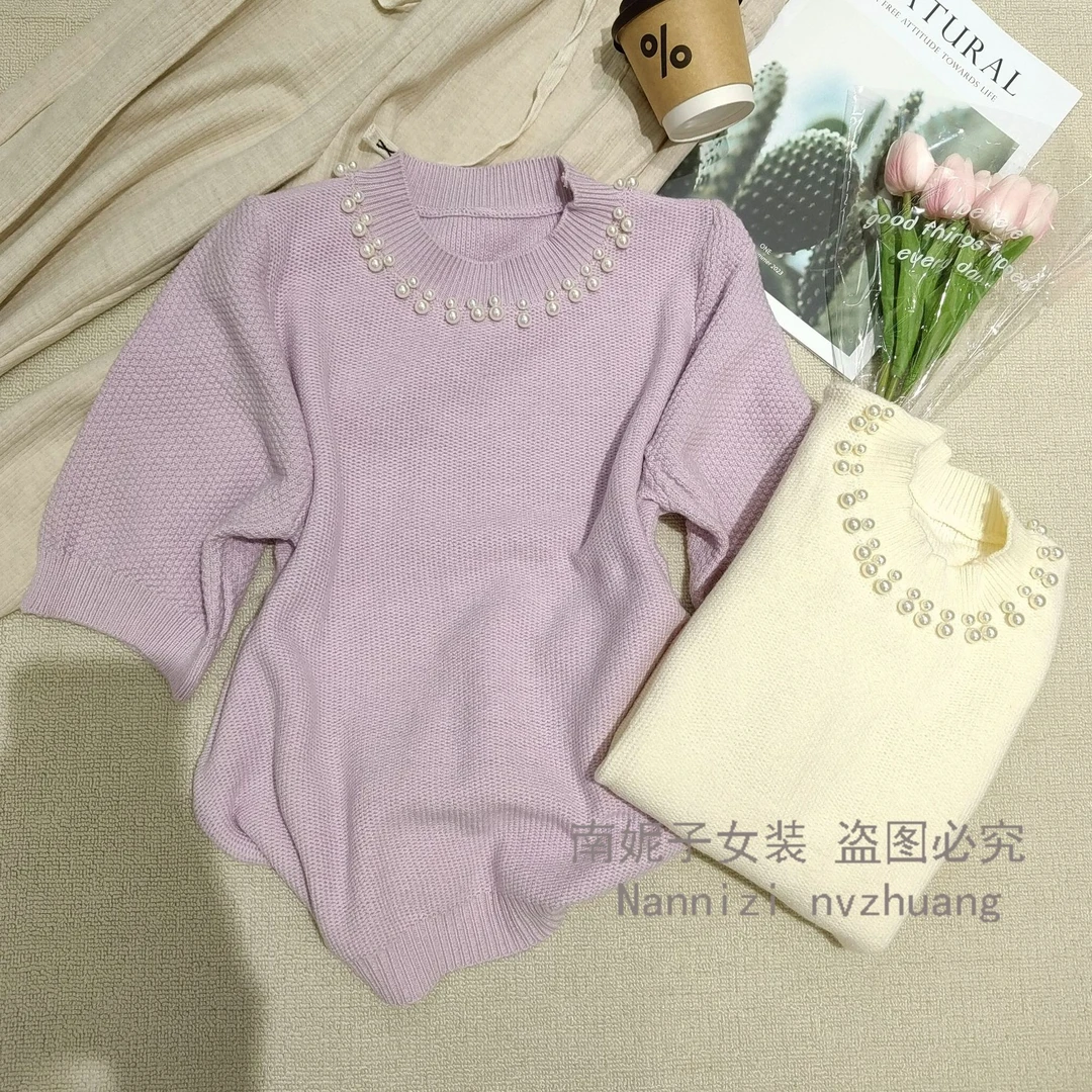 南妮子女装严选女款春装轻奢小众高级感女装短袖针织衫LL25006