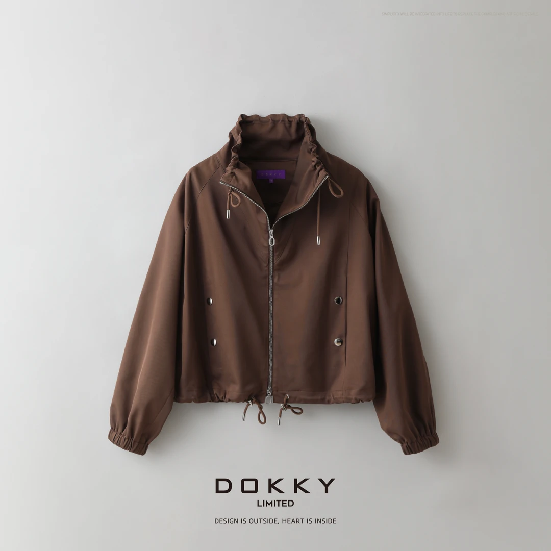 【B家外套】DOKKY塔尖级质感！抽绳立领短款风衣外套1230424-02