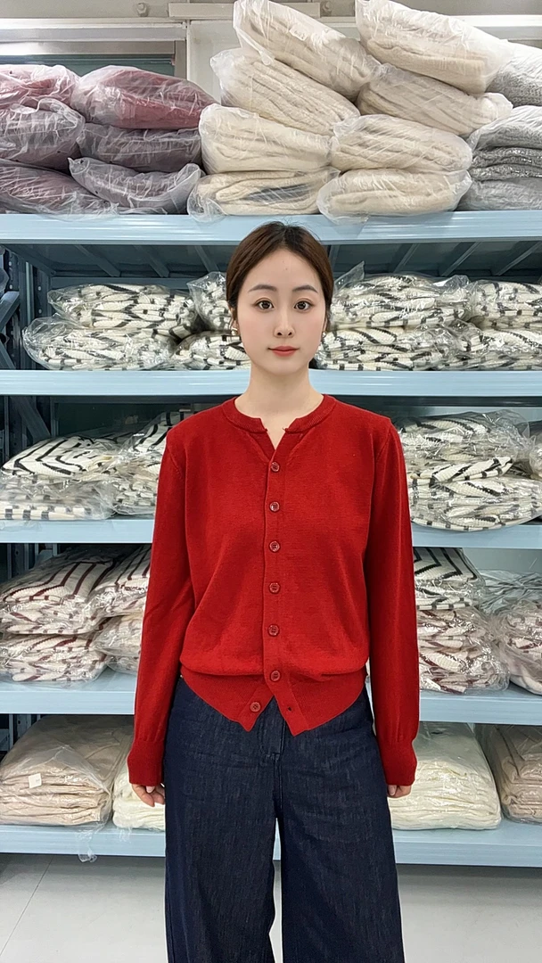 韩系25女士早秋新款羊毛开衫圆领剪刀领百搭