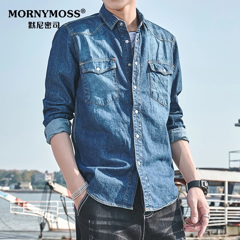 2025新款袖秋季牛仔衬衫男修身韩版潮流袖帅气中年外套衣服