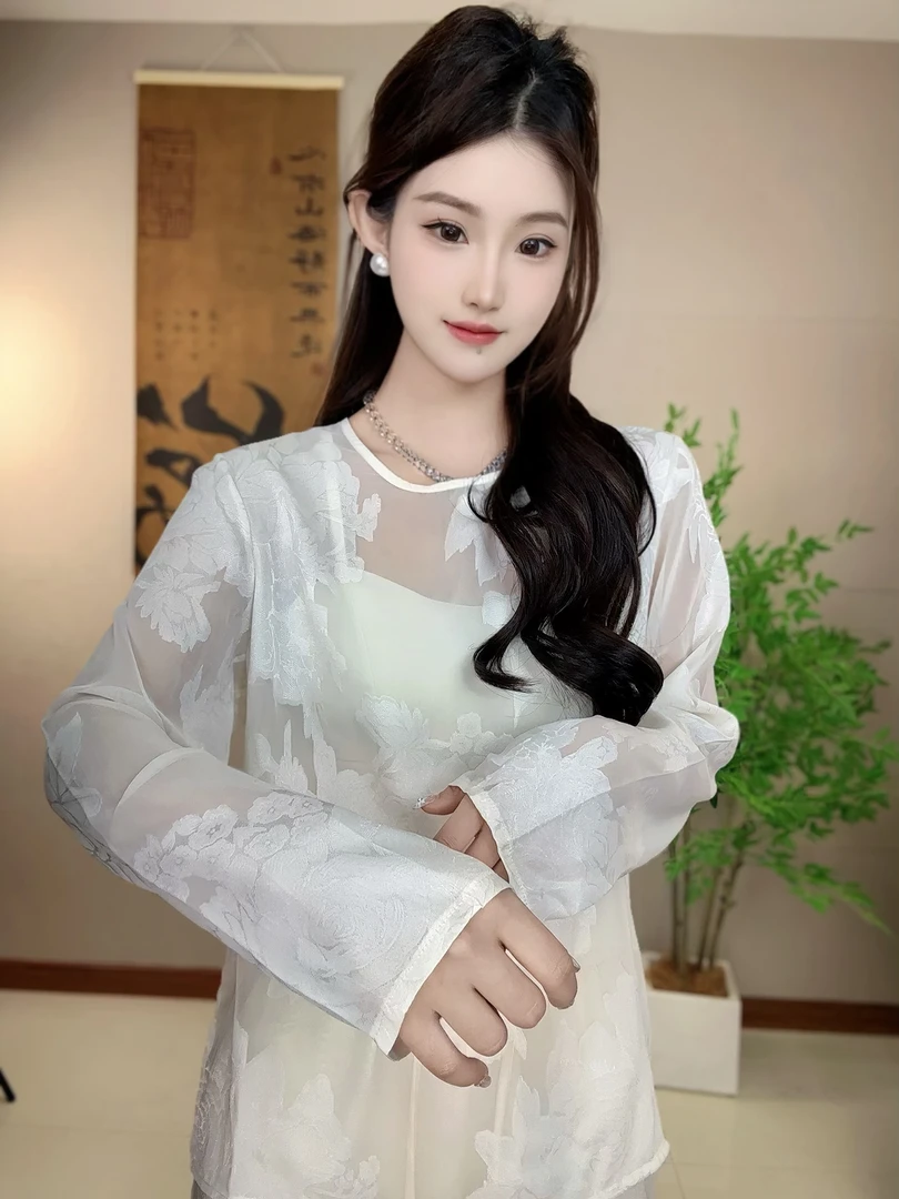 中式3D立体提花设计宽松版高贵气质打底衬衫夏季新款女