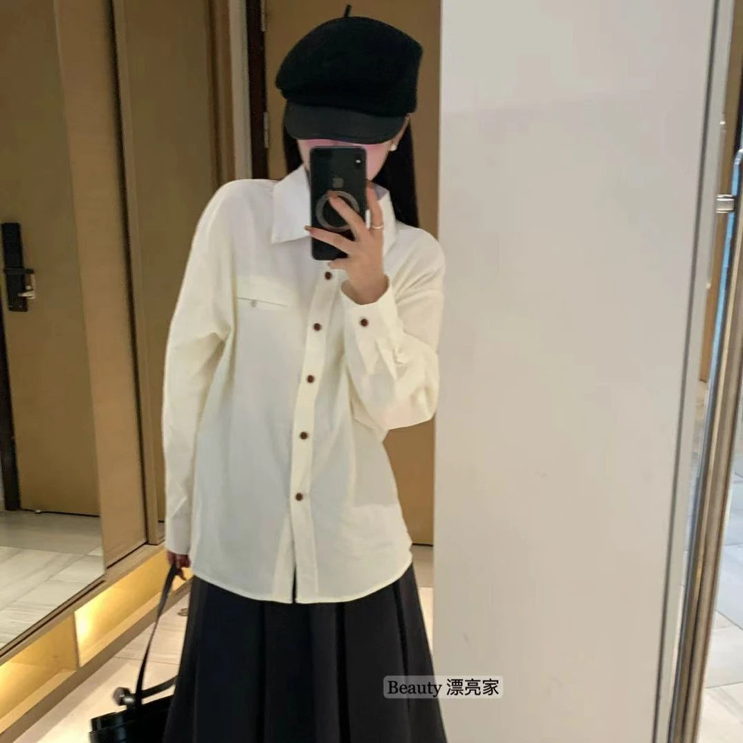 Beauty@80685 韩系简约显瘦灯芯绒假口袋衬衫 10-12