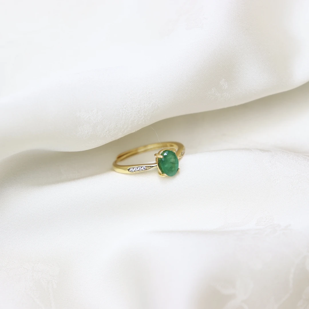 S925银镶嵌精美百搭祖母绿简约女款戒指手饰