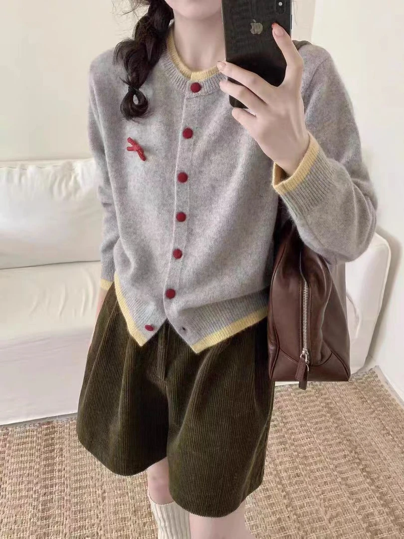 【运费补贴】男友风女蝴蝶结假两件款毛针织衫开衫韩版A807