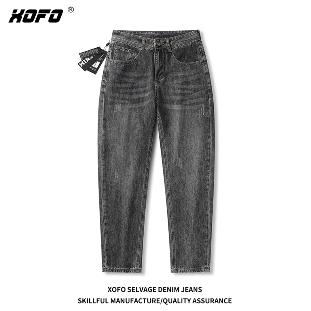 25年新款烟灰色弹力牛仔裤男秋季百搭宽松小脚九分裤子美式复古