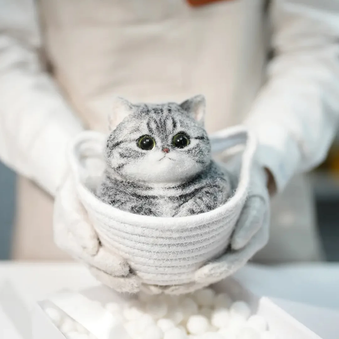 纯手工DIY植绒胖狸花解压捏捏乐玩具