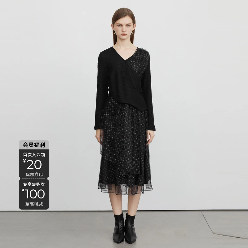 S·DEER圣迪奥通勤百搭拼接休闲时尚气质优雅女装连衣裙S223Z1479