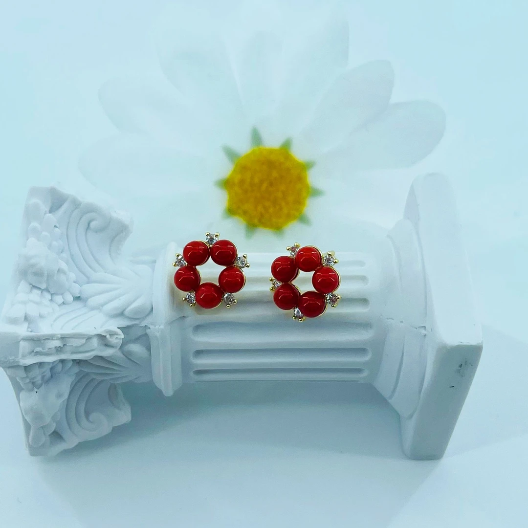 【世间臻宝】珊瑚DIY耳饰 珊瑚约3mm+S925 DIY0287 多样性发货