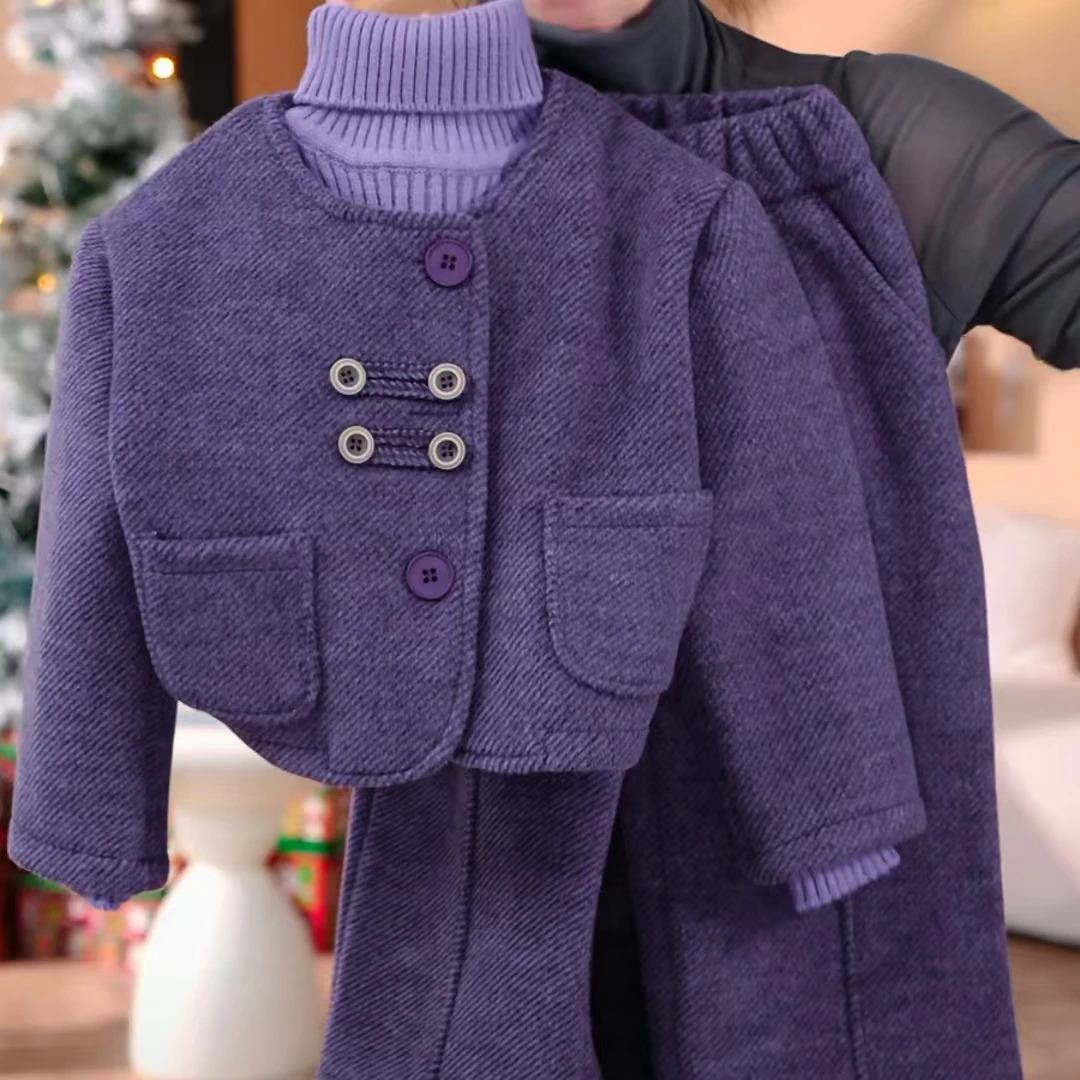 女童2024年秋冬季新时尚大方高领毛衣加厚裤子洋气套装女宝儿童