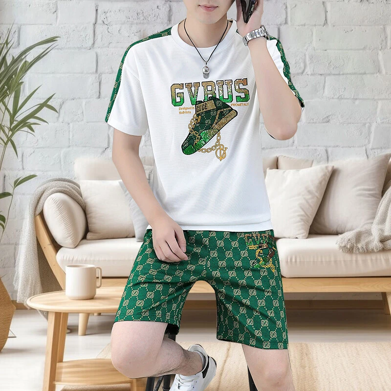 欧货男士套装夏季新款圆领欧版套装男士潮流圆领短袖短裤两件套男