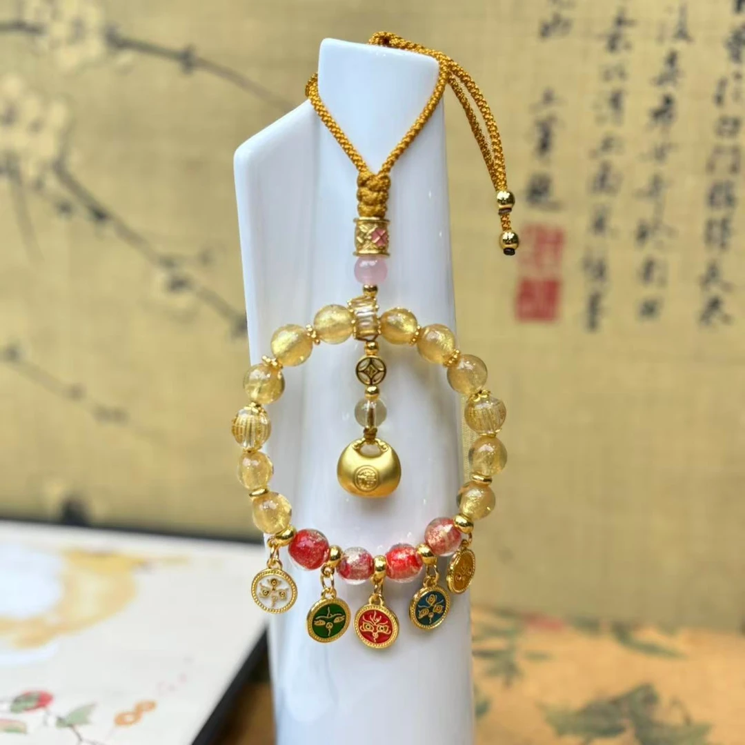 DG-1270-金色金箔琉璃-胖福袋车挂件摆件