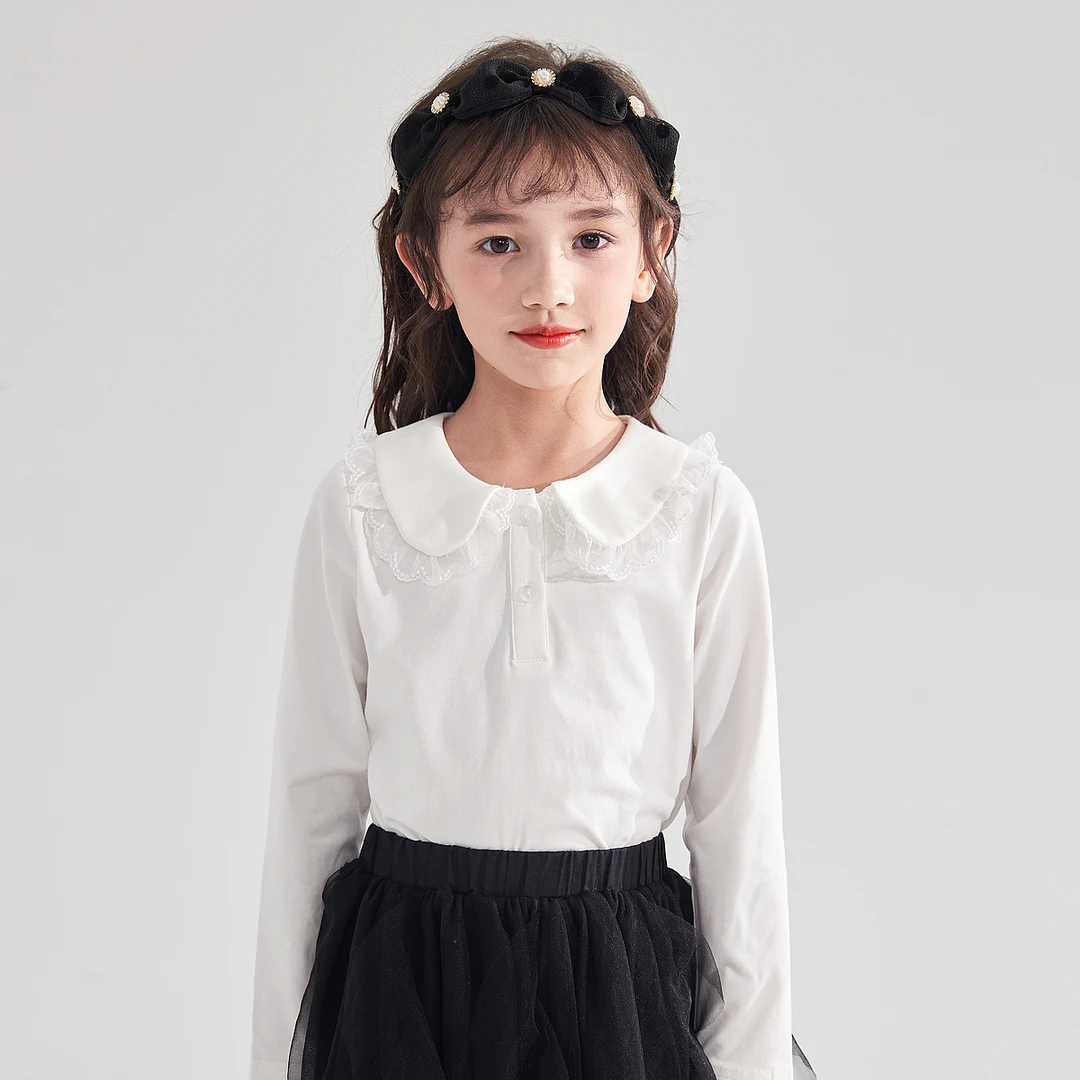 笛莎童装女童春新款甜美长袖t恤儿童宝宝简约翻领上衣-932310604