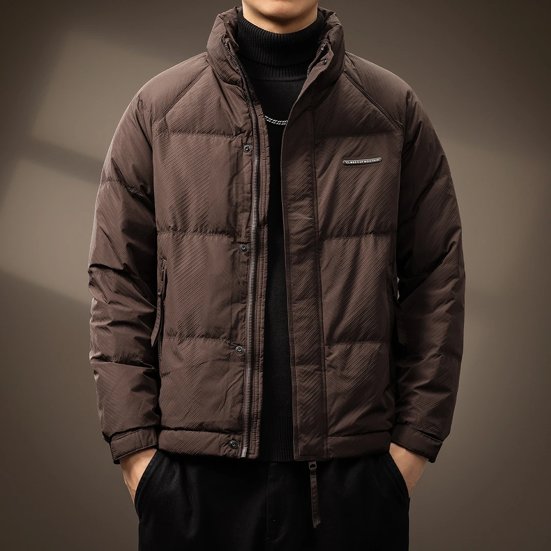 高端新国标90白鸭绒美式复古羽绒服男冬季新款加厚保暖立领外套男