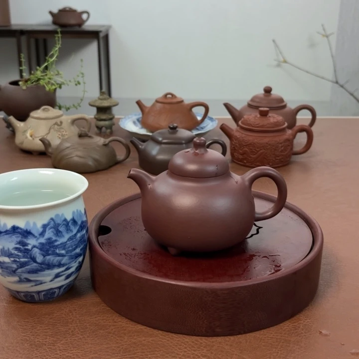 紫砂茶壶三丁乳鼎老紫泥半手壶