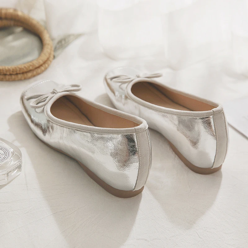 羊皮版~小个子内增高晚晚鞋温柔风法式绝美配裙子浅口银色单鞋女