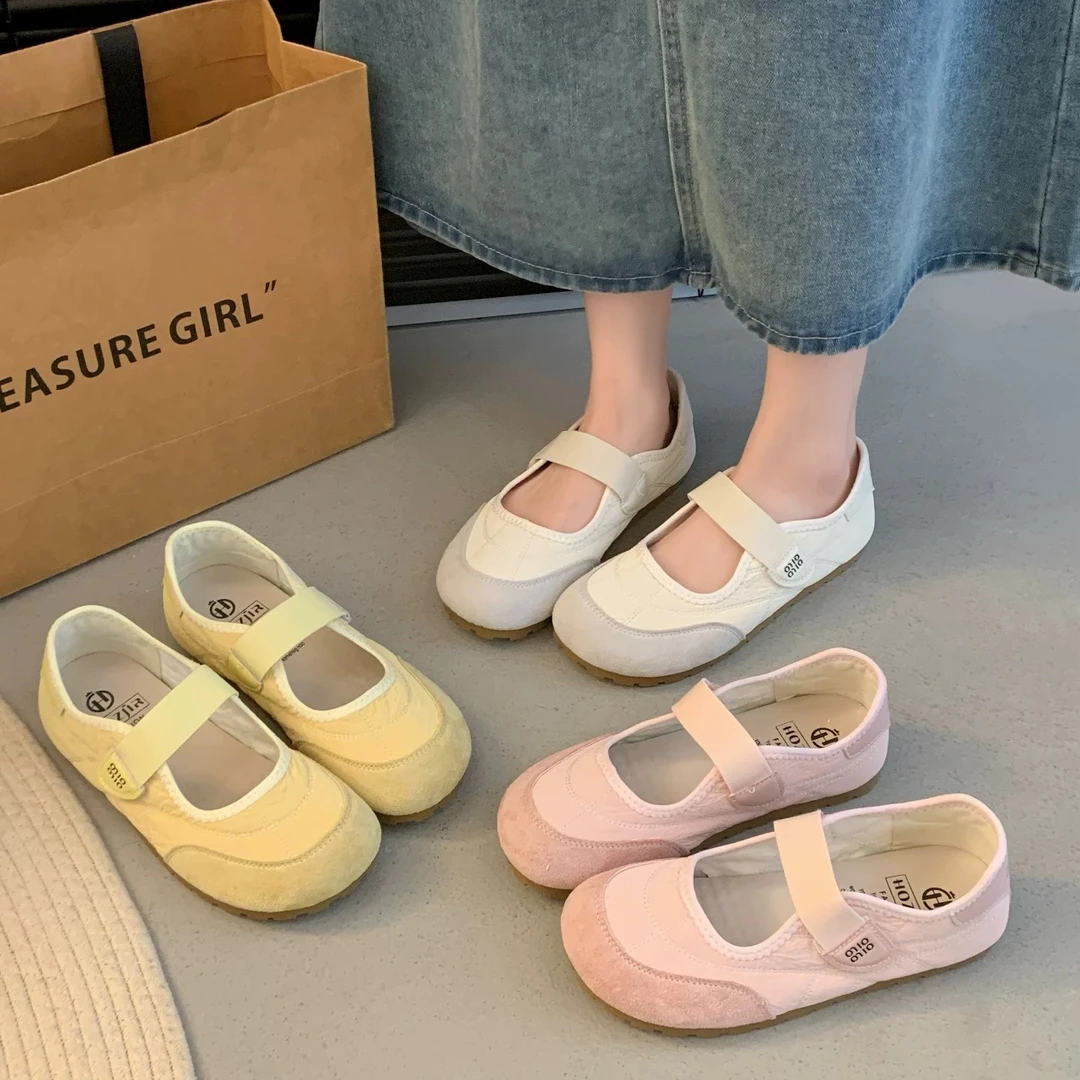 浅口玛丽珍德训鞋百搭镂空休闲魔术贴包头平底凉鞋女