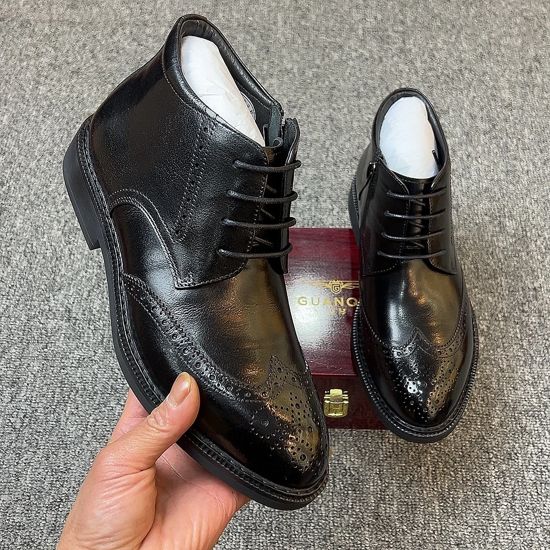 34码起英伦风保暖系带+套脚休闲皮鞋商务男士男靴皮鞋男款