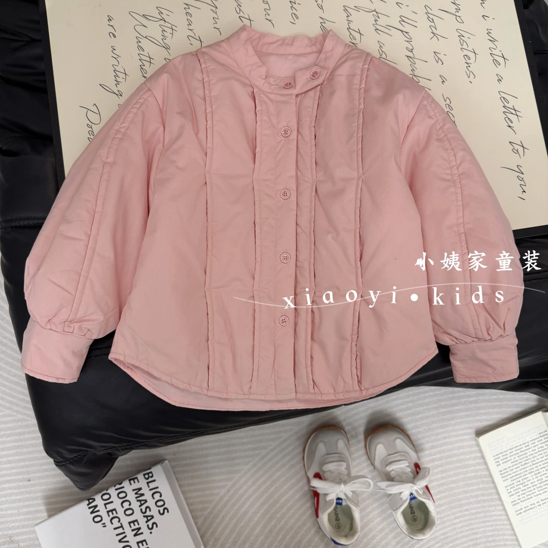 2025秋冬季新款女童棉衣娃娃领休闲风常规夹棉纯色圆领棉服