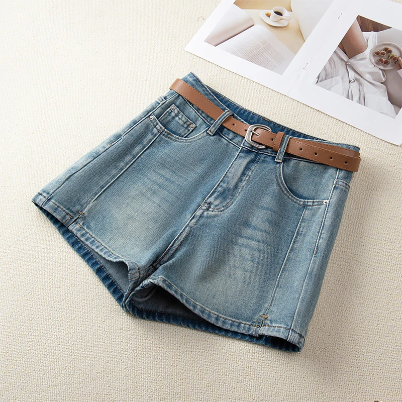 复古牛仔短裤女士夏季薄款2025新款高腰显瘦宽松小个子阔腿热裤子
