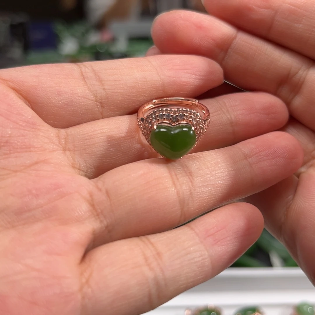 和田玉（碧玉）戒指银S925镶嵌