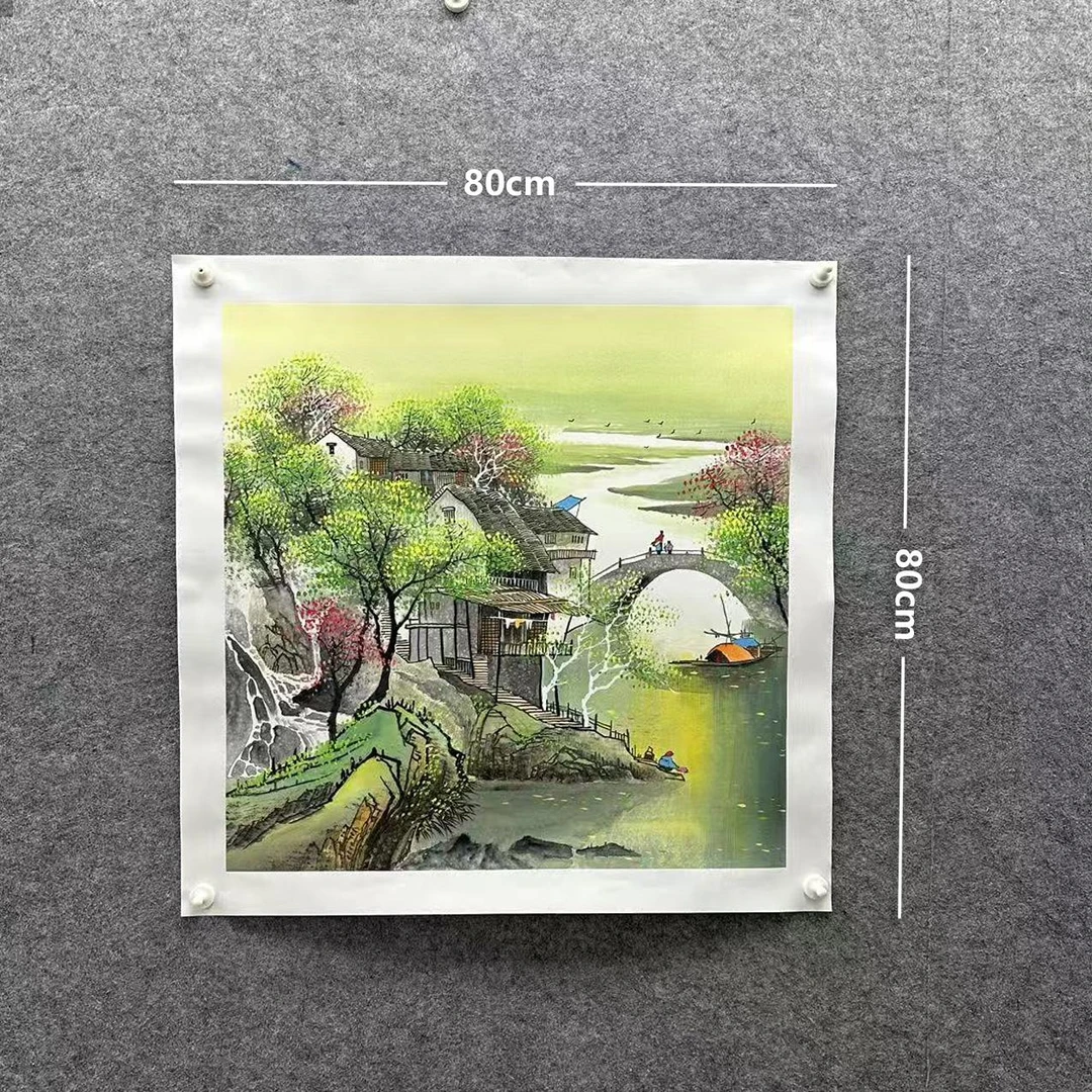 【春桥柳色新】欧阳宾亲笔80*80cm手绘礼盒作品