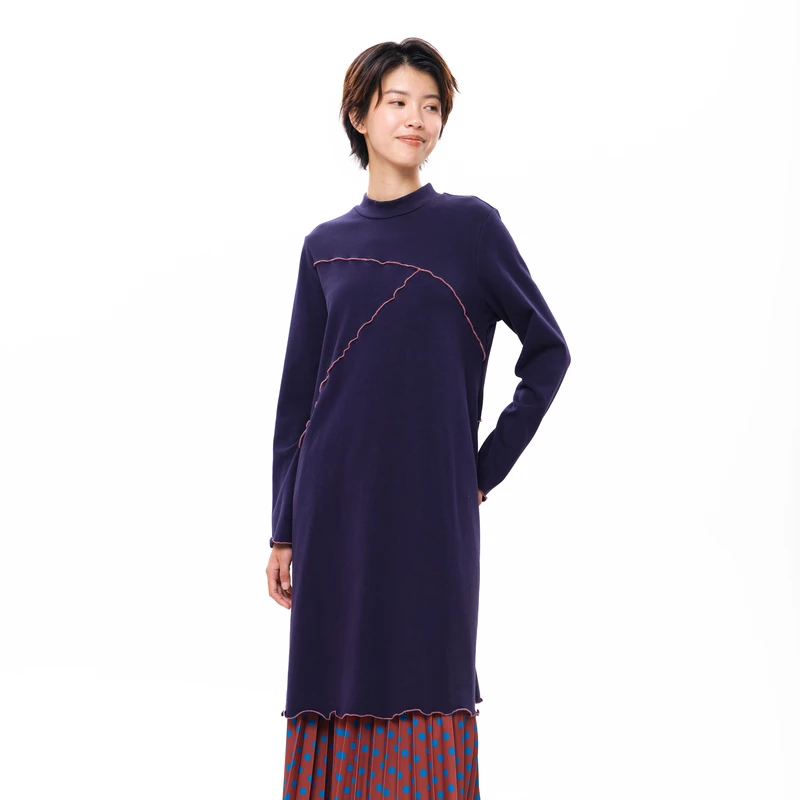 MOVEUP幻走2025冬新款.FUN 小高领撞色波浪线针织连衣裙3EWD11380