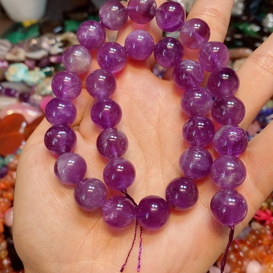 玛瑙/玉髓散珠天然紫水晶12mm一条