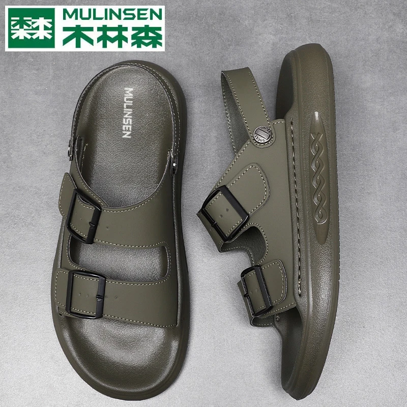 木林森男款潮流休闲外穿防滑凉鞋韩版厚底防水沙滩鞋拼色男款男式
