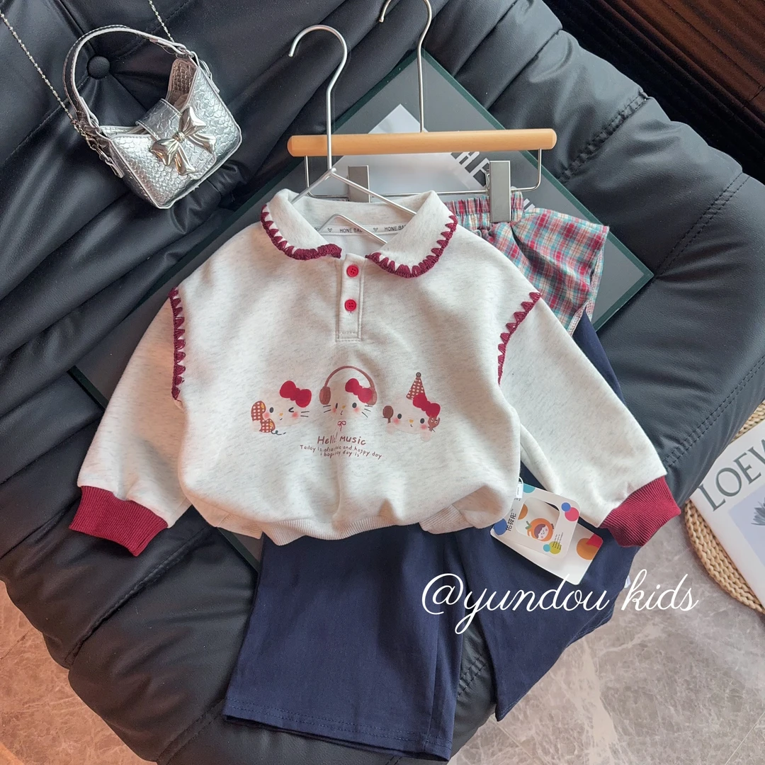 2025秋季新款儿童韩版套装时尚撞色上衣百搭两件套
