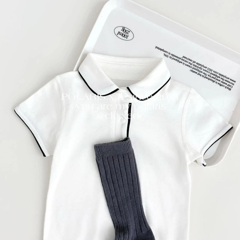 绅士蓝边 | 短袖版 | 宝宝夏天短袖男宝内搭翻领包屁衣Polo领上衣