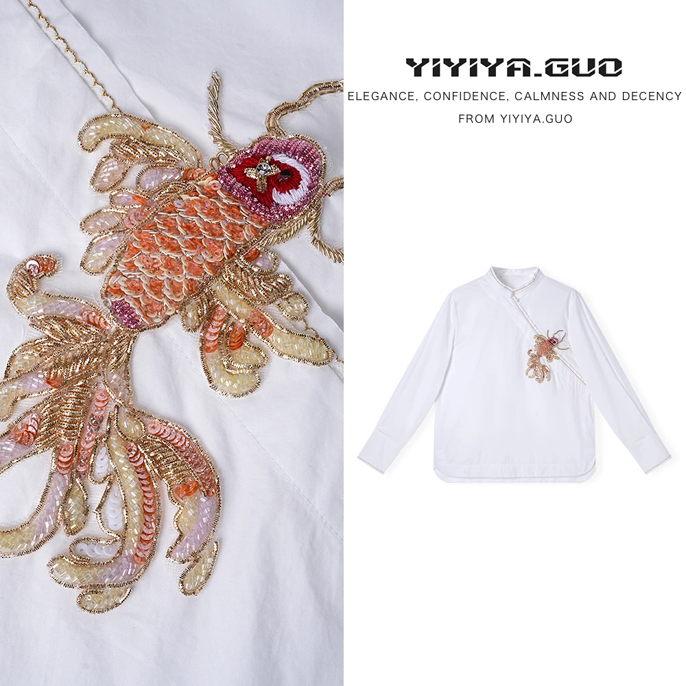 yiyiya.Guo艺艺吖【法绣·锦鲤】重工亮片钉珠刺绣上衣080183SS52