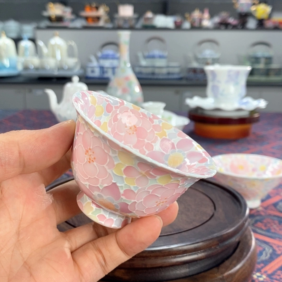 万花釉下手绘品茗杯