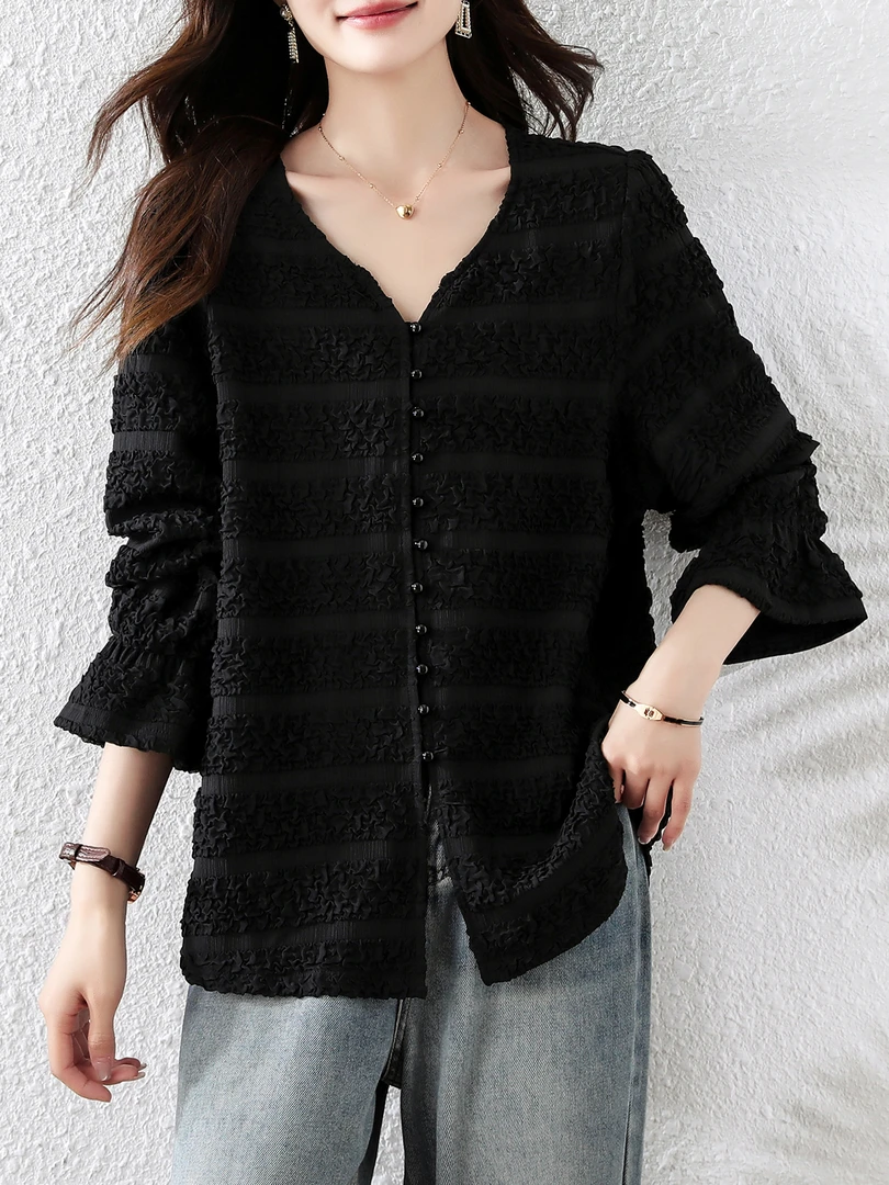 2025春夏季百搭简约大码女装衬衫时尚休闲宽松显瘦微胖上衣