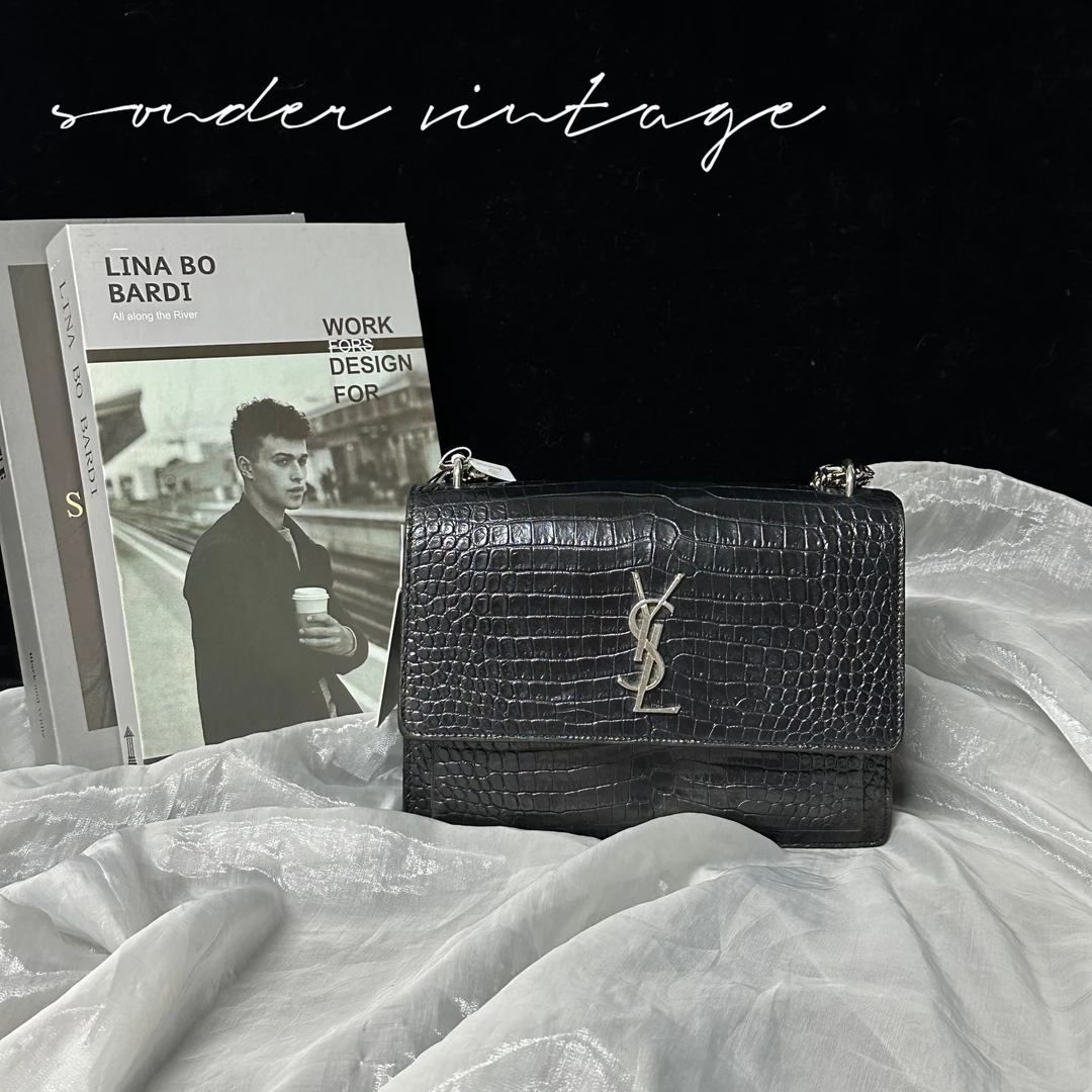 95新 YSL/圣罗兰 Ysl黑银中号日落斜挎包