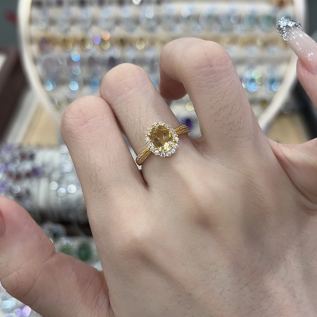 黄晶戒指银S925镶嵌