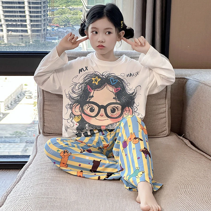 女童睡衣棉长袖秋2025新款儿童女孩网红爆款家居服中大童秋季套装