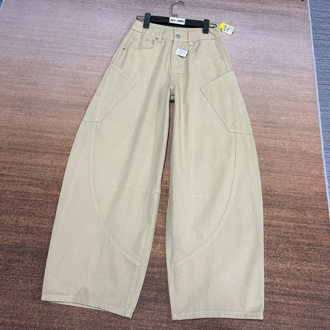 A13-8862 卡其色美式个性酷帅大口袋大版弯刀裤 无弹（不换退）