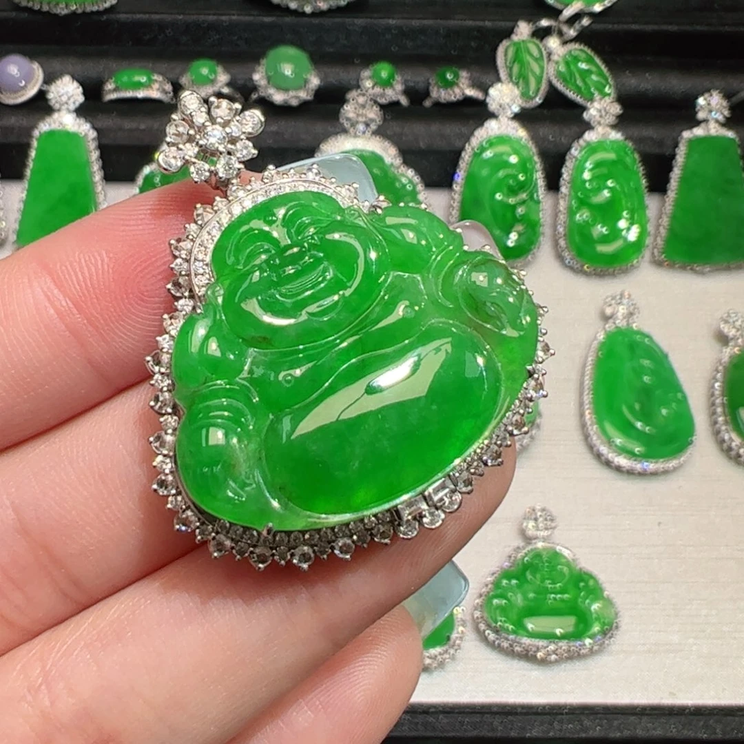 翡翠18K金镶嵌吊坠(不含链)