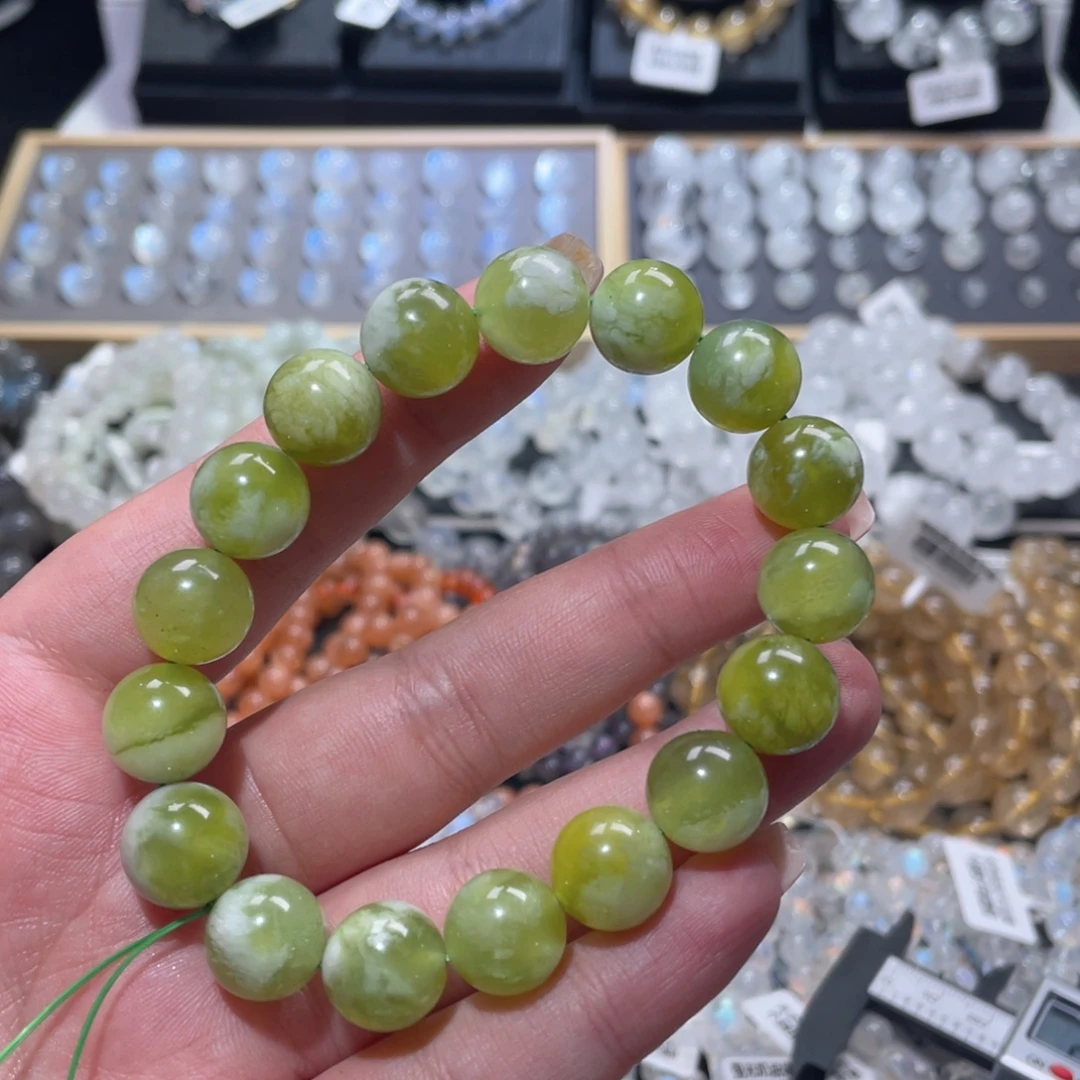 ๑***雅未镶嵌岫玉手链青提奶盖手链12.6mm