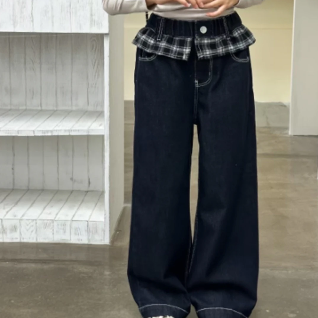 秋裤女童中大童高腰牛仔裤设计感秋季裤子百搭