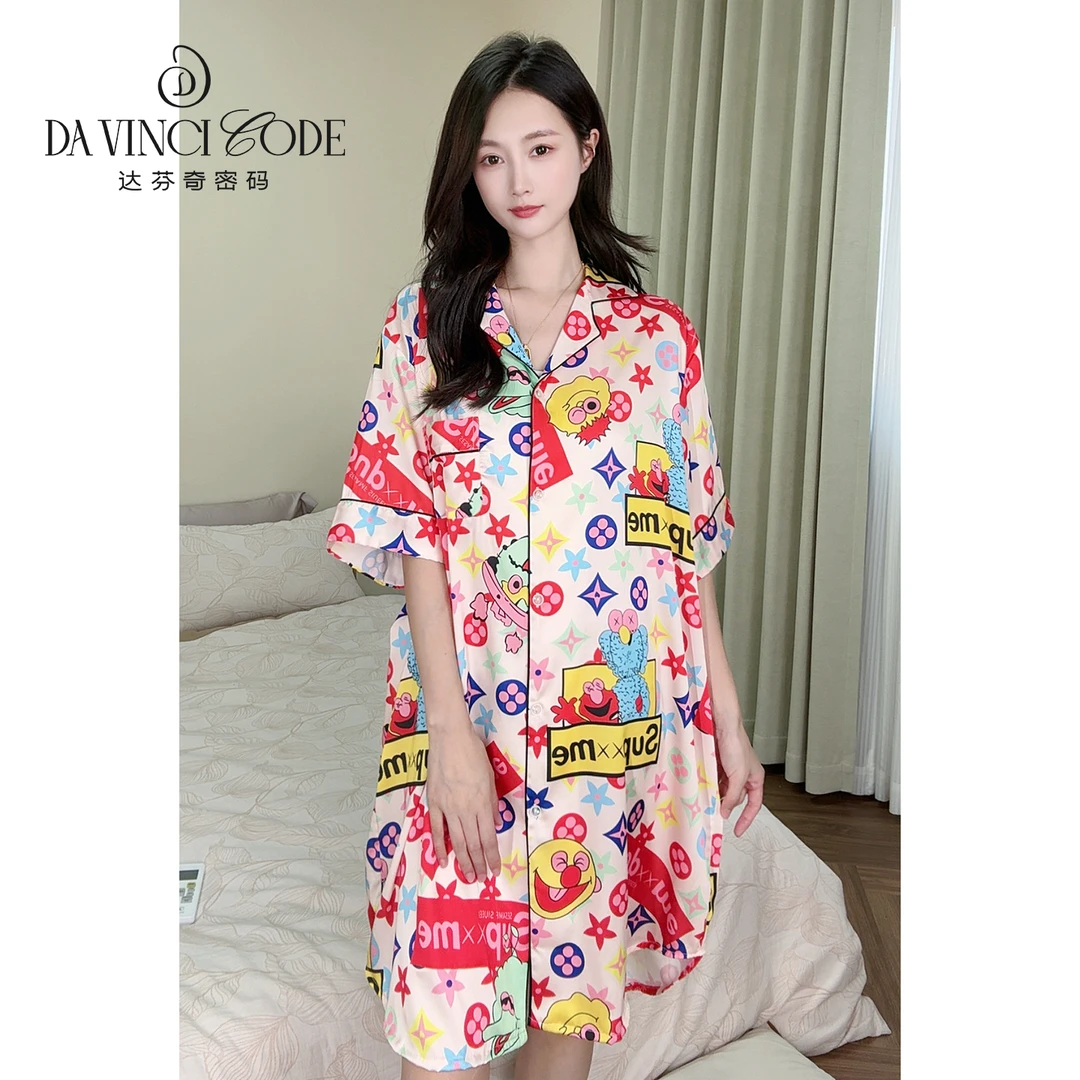 DAVINCIART达芬奇密码睡裙爆款新款粉红小丑夏宽松舒适网红衬衫裙